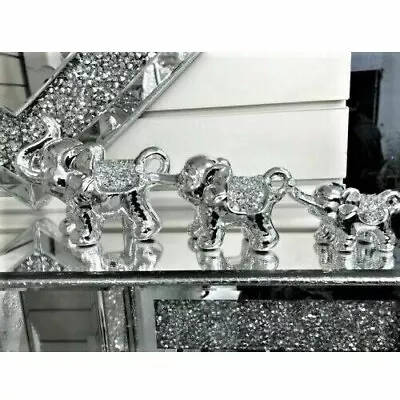 Buy Crushed Diamond Elephant Set Crystal New 3Pcs Ornament Bling Mille Sparkle UK✨ • 14.49£