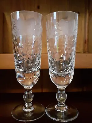 Buy 2 X Royal Brierley Crystal HONEYSUCKLE Champagne Flute Glasses 17.5cm • 45.99£