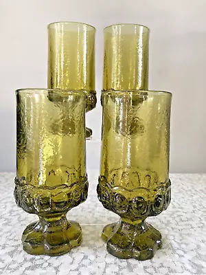 Buy 4 X Vintage Tiffin Franciscan Olive Green Drinking Glasses 1970s *rare* • 36£