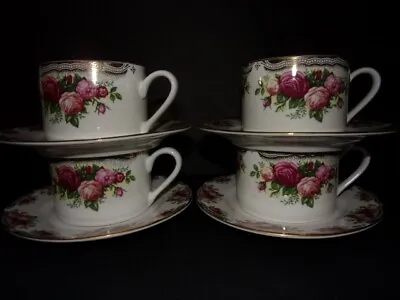 Buy  set Of 4 Cups & Saucers Retroneu English Roses Fine China Prestige Collect • 38.36£