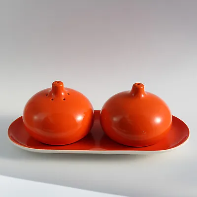 Buy Vintage 1960-70s Carlton Ware Round Orange Ceramic Salt & Pepper Set With Tray • 26£
