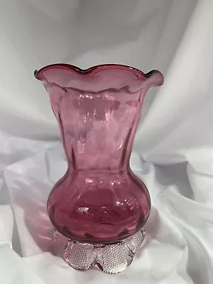 Buy Vtg Pilgrim Cranberry Ruffled Glass Footed Vase • 13.26£