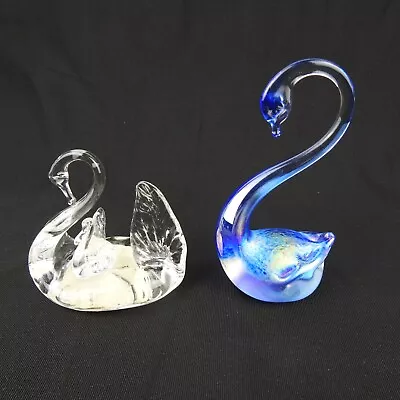 Buy Vintage Pair Of Swans Including Heron Glass Blue Iridescent Swan 1990's • 3.99£