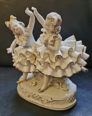 Buy Dresden Lace Figurine Couple Dancing Girls Germany Victorian Antique Vintage HTF • 121.39£
