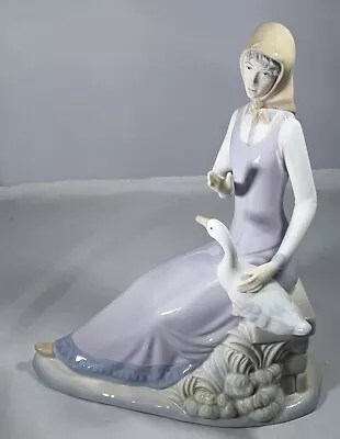 Buy Vintage Porcegama Valencia Spain, Large Porcelain Figurine Girl With Goose  • 18£