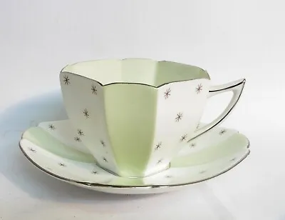Buy Shelley China Queen Anne Green Pole Star Tea Cup & Saucer, Pattern 13895 / S.29 • 10.50£