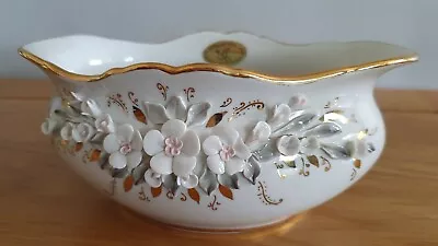 Buy A Unique Hand Made White And Grey Floral Bowl  • 23.99£