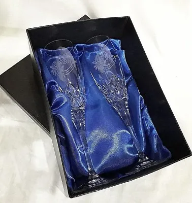 Buy Galway Irish Crystal ' BRIDE & GROOM' Pair Champagne Flutes. 22.5cm Pres Boxed  • 59.95£