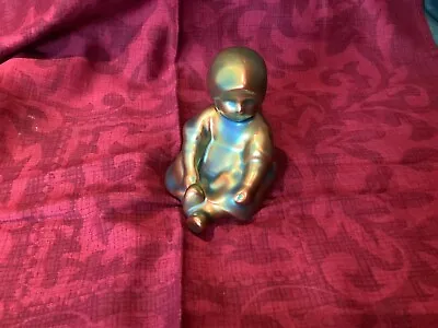 Buy Antique ZSOLNAY Green Eosin Child Figure. 8 Cms Tall. Slight Imperfection  • 45£