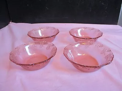 Buy 4 X Vintage 13cm  Pink Depression Glass Dessert Bowls With Grape Cluster Design • 1.50£