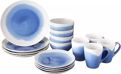 Buy Round Dinnerware Sets | Blue & White Kitchen Plates, Bowls, And Mugs | 16 Piece  • 81.63£