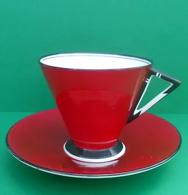 Buy A Shelley Art Deco  Chevron Handle  11776/41 Eve Shape Tea Cup & Saucer. C.1930. • 325£