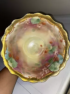 Buy Antique French Pickard Hand Painted Limoges China Punch Bowl Cranberries Gold • 104.36£