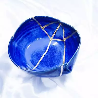 Buy Kintsugi Bowl Handcrafted Wabi Sabi Pottery Unique Gift Deep Blue • 108.93£