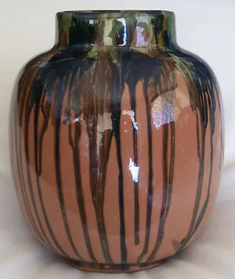 Buy Peters And Reed Zane Ware Pottery Vase Drip Glaze Brown Some Green, Blue • 142.49£