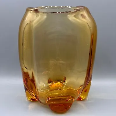 Buy Vintage 1949 Whitefriars Golden Amber Glass Lobed Vase #9249 Heavy 20 Cm Tall • 76.17£