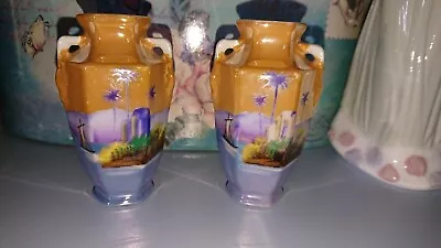 Buy Noritake Urns Vases Pretty Early Japanese Hand Painted Porcelain Gilded C 1920 • 24.99£