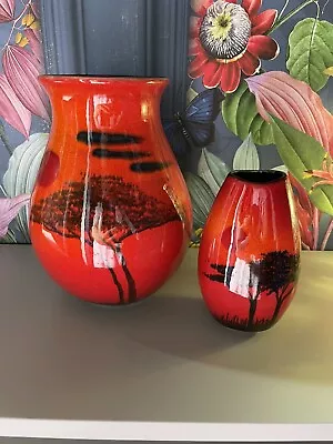 Buy Poole Pottery African Sky Vase And Bud Vase VGC Orange Red Home Decor • 75£