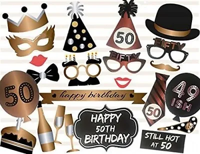 Buy Veewon 50th Birthday Photo Booth Props Party Favor Kit 23 Pieces • 4.85£
