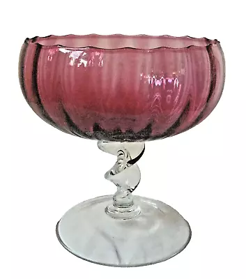 Buy Vintage Cranberry Glass Pedestal Footed Large Bowl Hand Blown • 32£