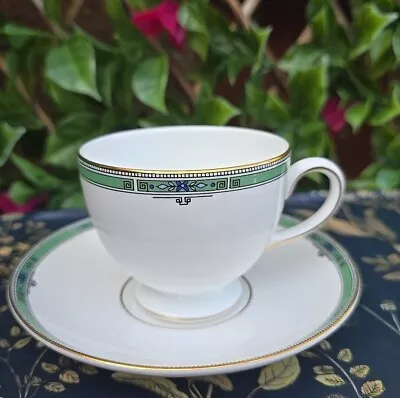 Buy Vintage Wedgwood 1991   Jade  Green And Gold Border Footed Tea Cup Saucer • 10£