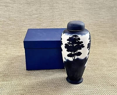 Buy Boxed Blue Ivory Scenery Pattern Moorland Pottery Lidded Jar Vase Lid Stamped • 49.99£