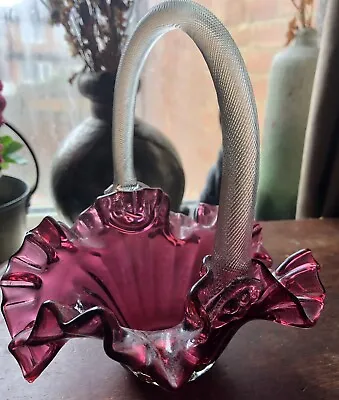 Buy Vintage Fenton Cranberry Glass Basket With A Handle • 20£