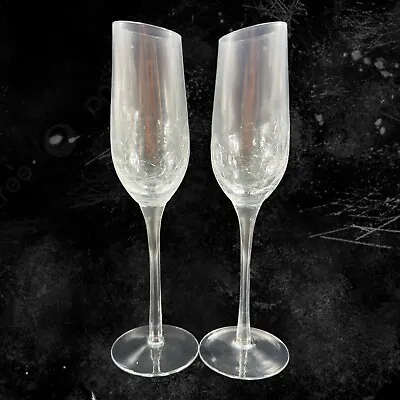 Buy Pier 1 Wine Flutes Glasses Crackle Angle Slant Rim Clear Drinking Glasses Set 2 • 36.05£