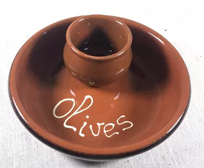 Buy Vintage Round Pottery Olive Dish With Integral Bowl For Pips Or Sticks 17x4cm • 4.50£