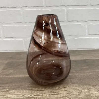 Buy Art Glass Hand Blown Handblown Vase Purple Swirls Clear Glass 7” Tall • 33.07£