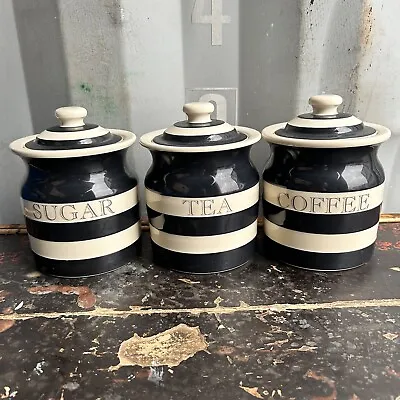 Buy T.G Green Cornishware Tea Coffee Sugar Jars Black And White Containers 5” Tall • 119.99£