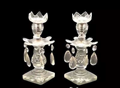 Buy A Pair Of Candlesticks ~Antique Georgian  Opaque~ Crystal & Cut Glass 24 Cm • 125£