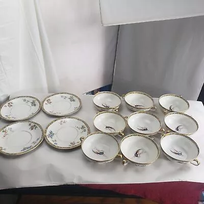 Buy Theodore Haviland Limoges France Bamboo Gold Trim Dinnerware 4 Saucers 9 Bowls • 235.49£