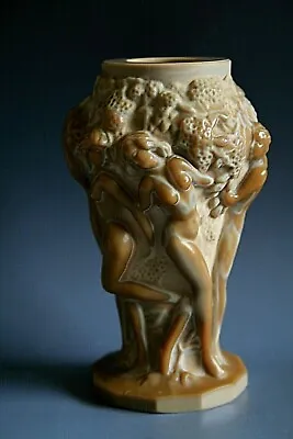 Buy Art Deco Bohemian Malachite Glass Vase With Figures Of Nude Ladies • 46.74£