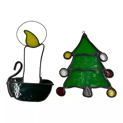 Buy Stained Glass Christmas Tree & Candle Window Hangers 6.5  Set Of 2 • 15.08£