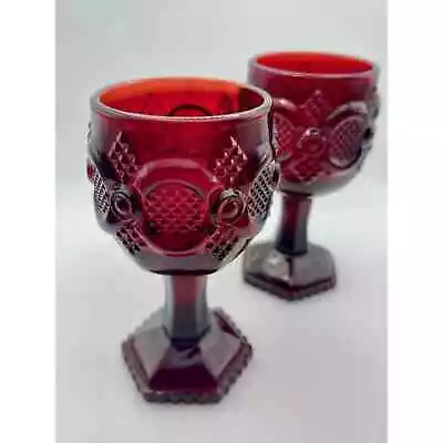 Buy Vintage Avon Cape Cod 1876 Ruby Red Glassware Goblets Set Of 2, Pristine! 4.5 In • 11.86£