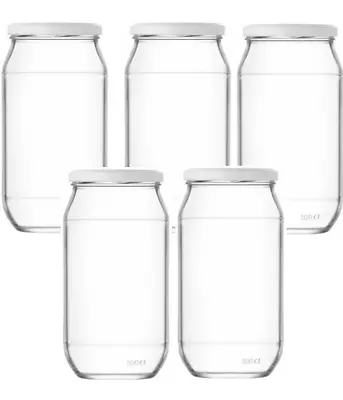 Buy Pack Of 5 Glass 660 Ml Jars With Lid Jam Pickle Chutney Honey DIY & Storage • 9.99£