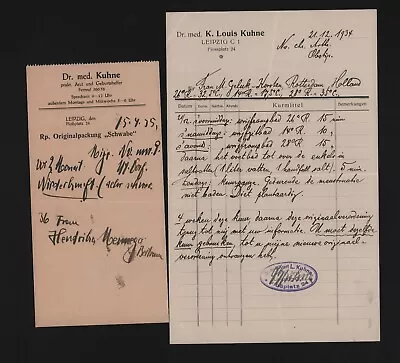 Buy LEIPZIG, 2 X Invoice 1934/35, Dr. Med. Kuhne Doctor Obstetrician • 20.64£