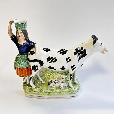 Buy Staffordshire Antique Cow Maid Creamer Vintage Prop Calf • 80£