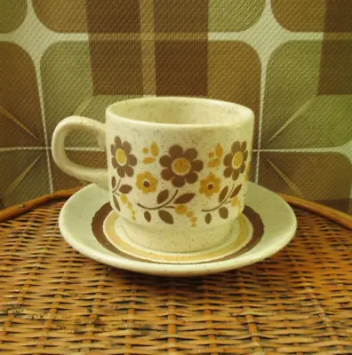 Buy Daisy Retro Floral Speckled Cup And Saucer Set Brown Mustard Biltons Vintage • 6£