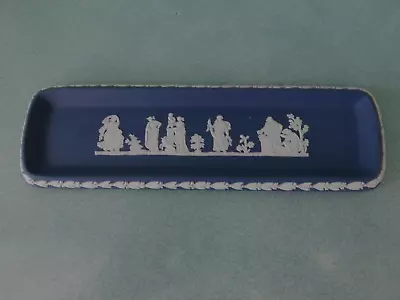 Buy Vintage 1975 Wedgwood Jasperware Dark Portland Blue Pen Tray / Rectangular Dish • 24.95£