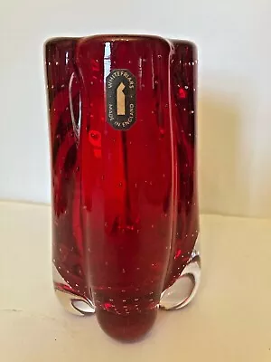 Buy 1960s Vintage Whitefriars British Ruby Red Glass Lobed Vase - Controlled Bubbles • 45.99£