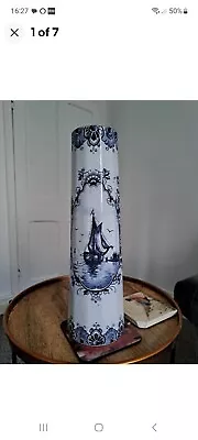 Buy Large Antique Hand Painted Dutch Delft White And Blue Traingular Vase • 7£