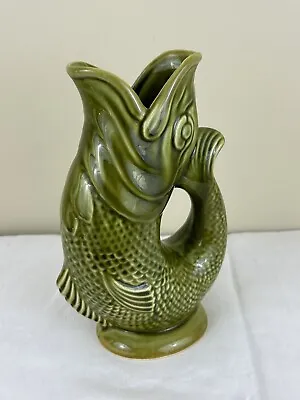 Buy VINTAGE DARTMOUTH Grass Green Glazed Ceramic Glug Glug Fish Gurgle Jug 23cm • 20£