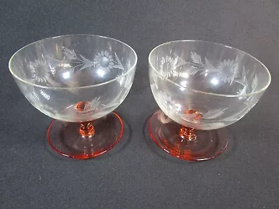 Buy 2 X Vintage Handmade Crystal Cut Glass Pink Stemmed Dessert Glasses  • 8.97£