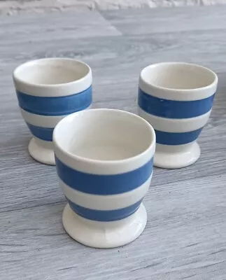 Buy Vintage Staffordshire Chef Ware Set Of 3  Blue And White Footed Egg Cups • 16.99£