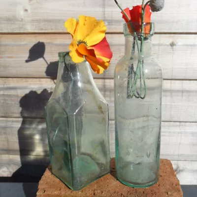 Buy 2 Vintage Victorian Antique Green Glass Pickle Jars Bottles Weddings Vases • 5.50£