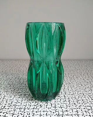 Buy 60s 70s Vintage Sklo Union Rosice Green Art Glass Waisted Vase Jan Schmid MCM • 30£