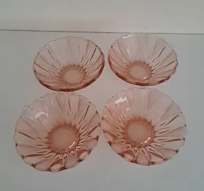 Buy 4 X Pink Frosted & Clear Glass Fluted Bowls Sundae Fruit Trifle Vintage 14x5cm • 14.50£