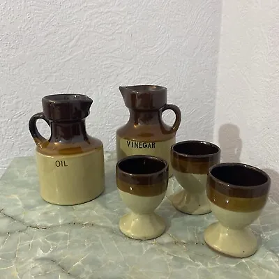 Buy Ceramic Vinegar/oil Pouring Dispenser Jars And 3 Egg Cups • 6.99£